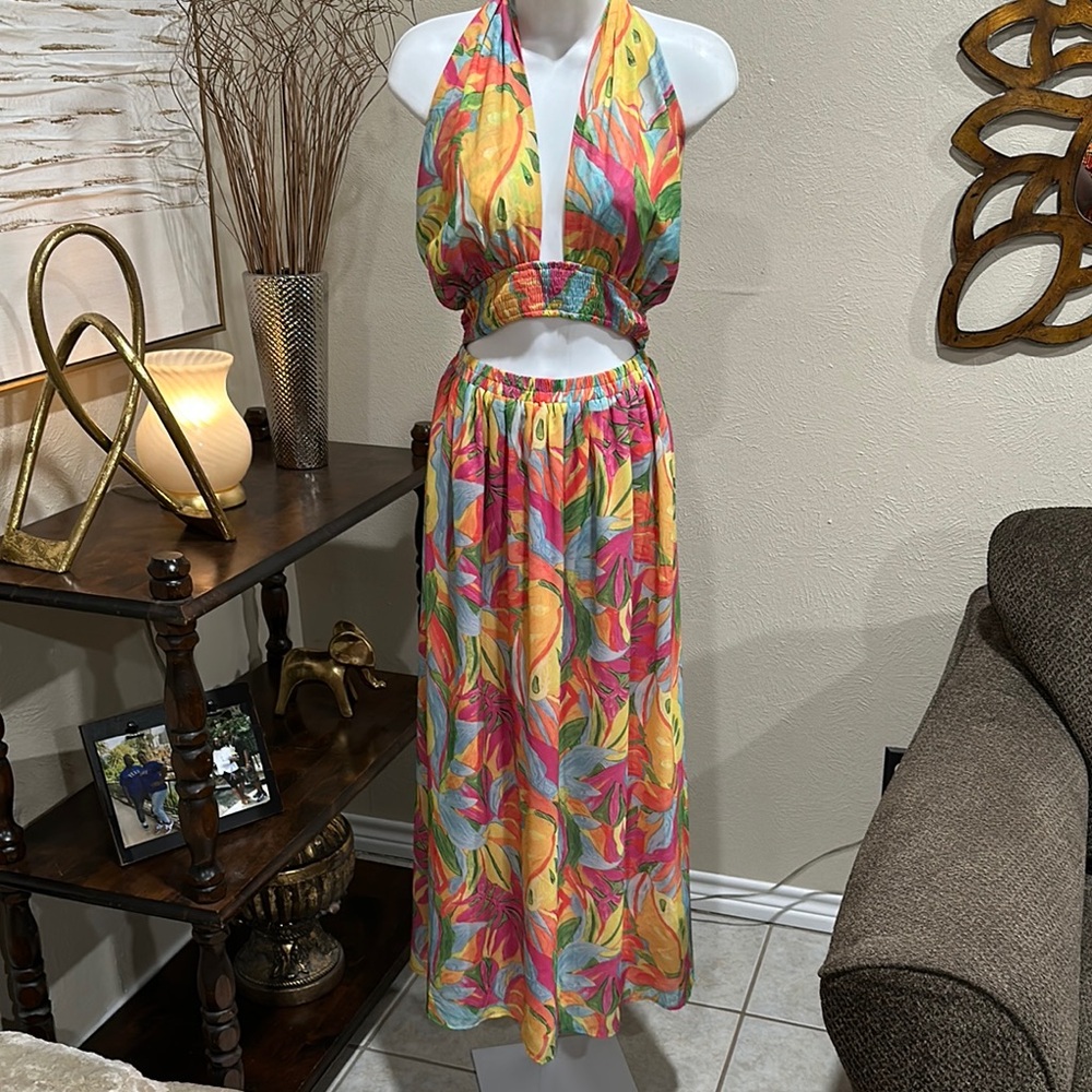 Tropical Halter Maxi Dress